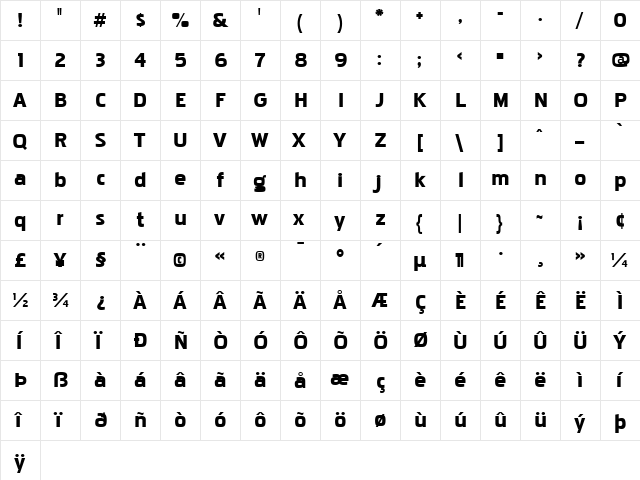 Pakenham Xp Blk Regular  glyph index
