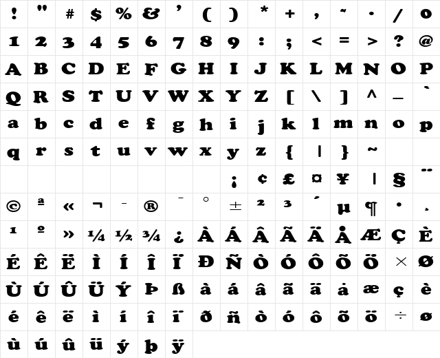 Cupid Wide Normal  glyph index