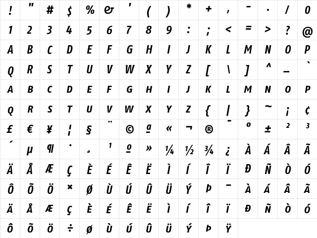 FagoCoBoldLf Regular  glyph index