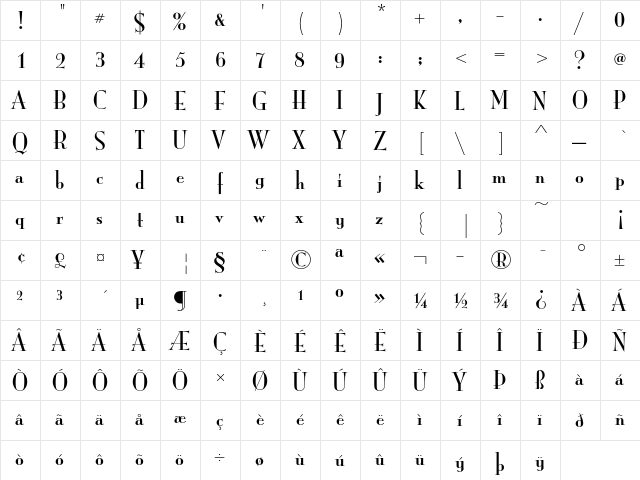 ITC Mona Lisa Std Solid  glyph index