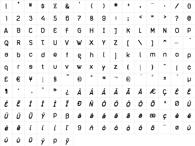 Dispose Bold Oblique  glyph index