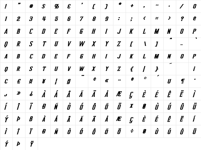 Inquisitor Bold Italic  glyph index