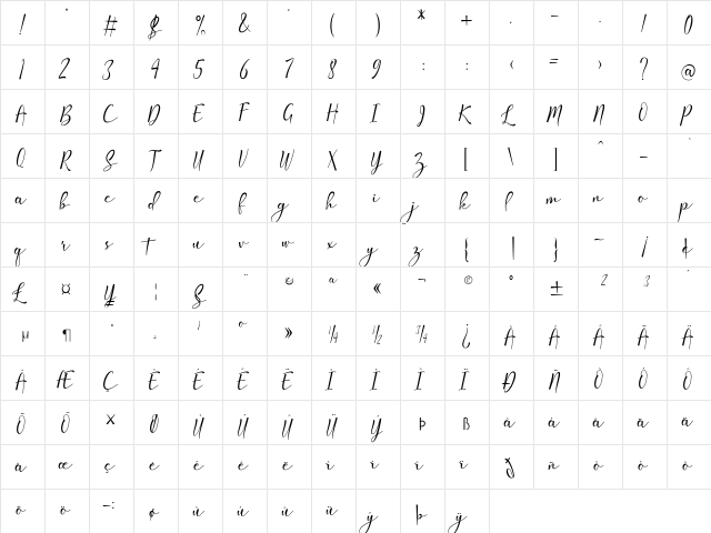 Amlight Regular  glyph index