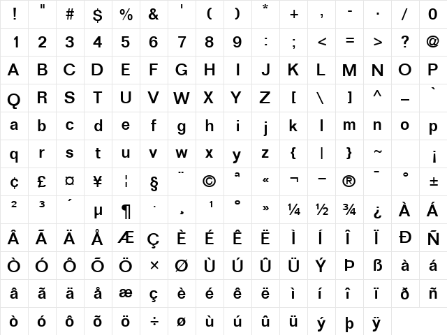LayoutSSK Regular  glyph index