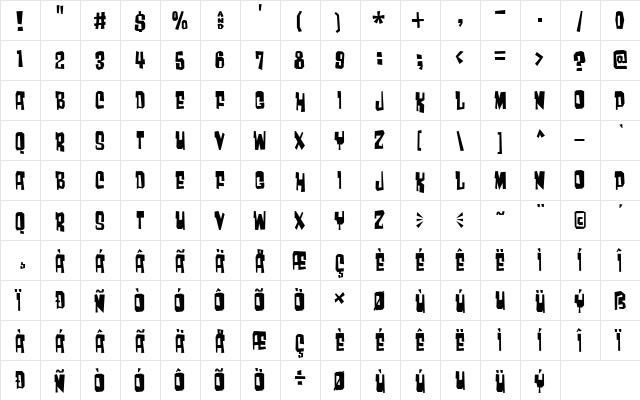 Much too loud Regular  glyph index