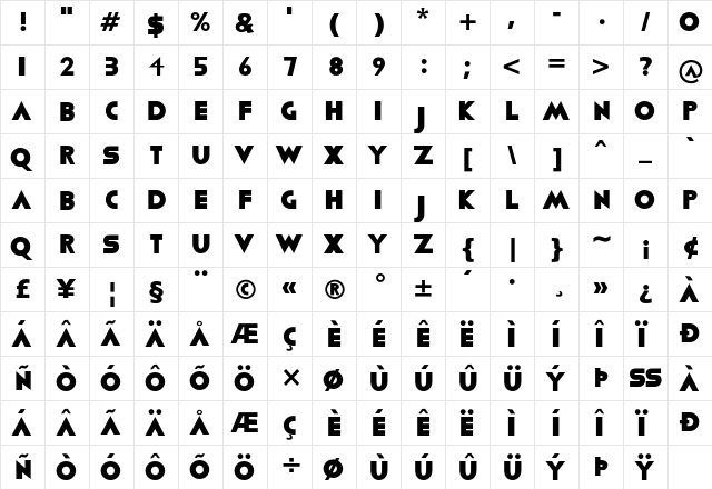 Viafont Regular  glyph index