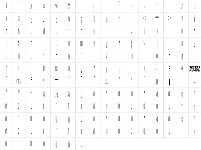 Daddy Longlegs NF Regular  glyph index