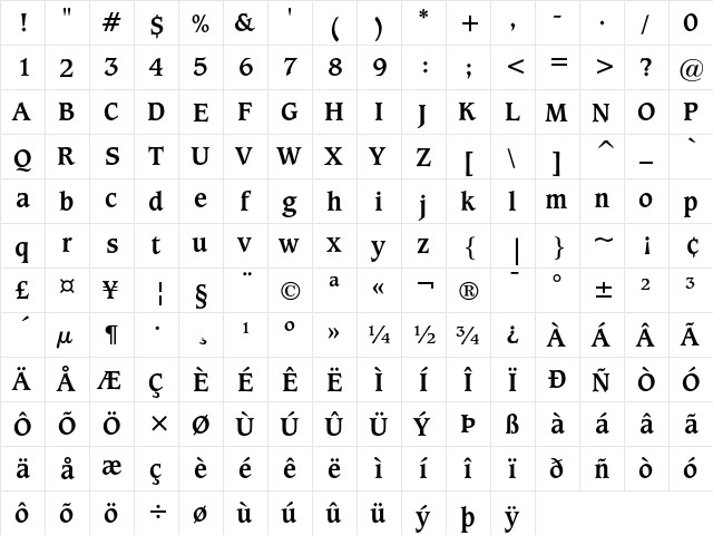 Caxton Bold  glyph index