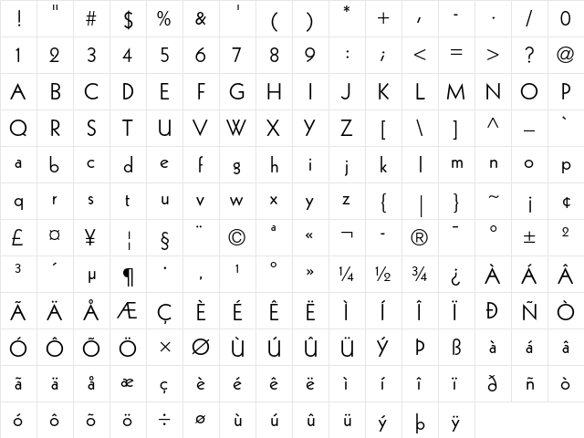 Kabel Book  glyph index