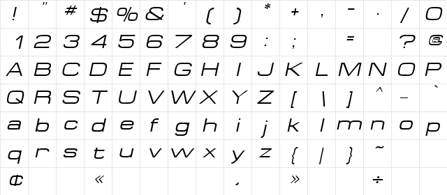 SpaceOut Italic  glyph index