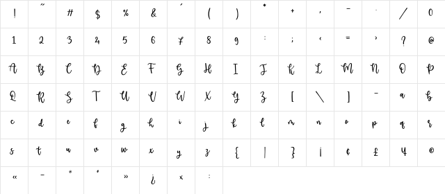 Valemon Regular  glyph index