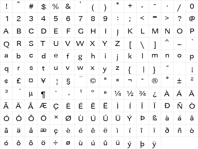 URWLinearTExtWid Regular  glyph index
