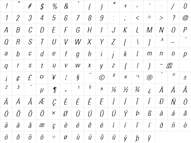 Nova Light Condensed SSi Light Condensed Italic  glyph index
