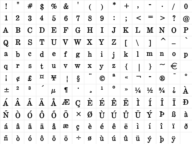 Annual Bold  glyph index