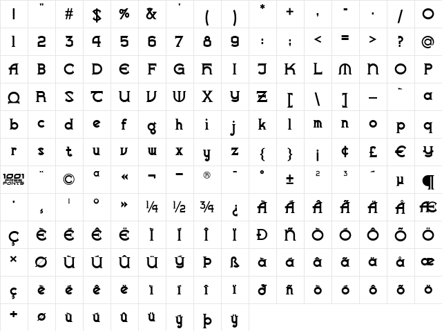 Vlaanderen Chiseled NF Regular  glyph index