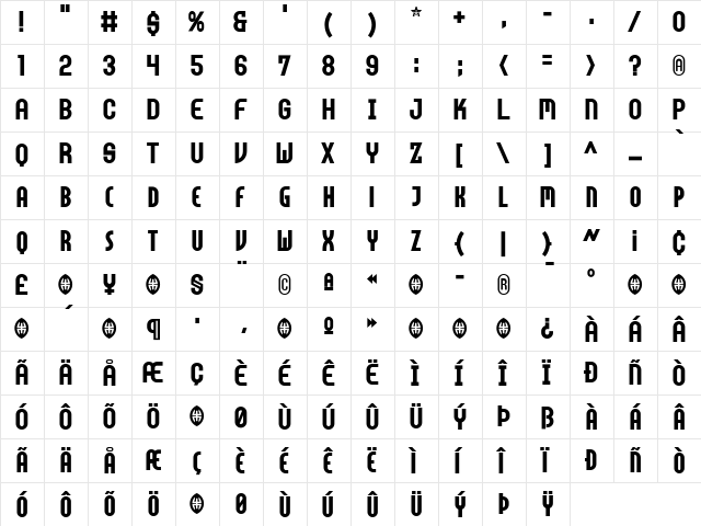 Tokyo Medium  glyph index