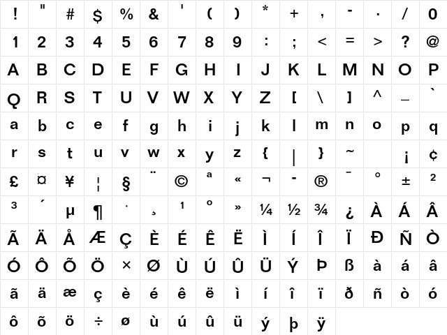 Folio Std Medium  glyph index