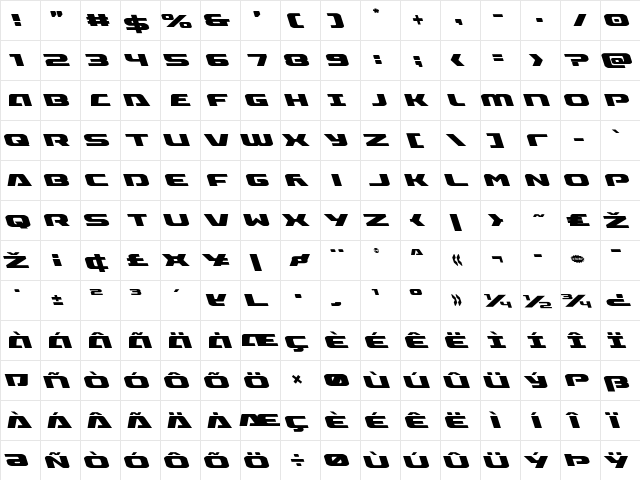 Iapetus Leftalic Italic  glyph index