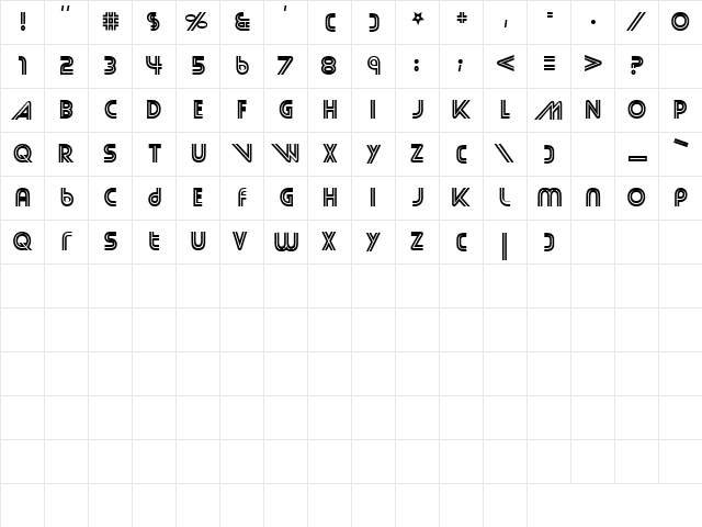 Street Cred Regular  glyph index