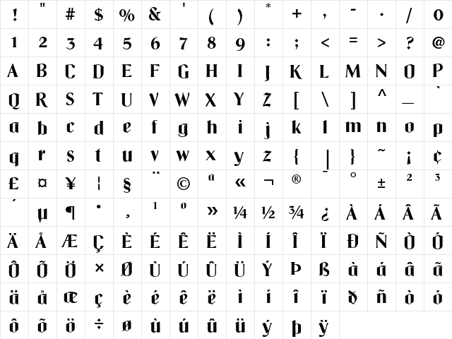 Airam LT Std Regular  glyph index