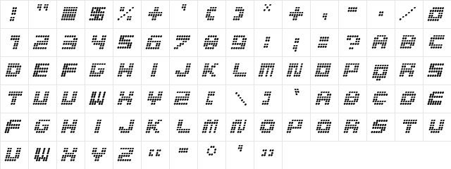 MedLed Italic  glyph index
