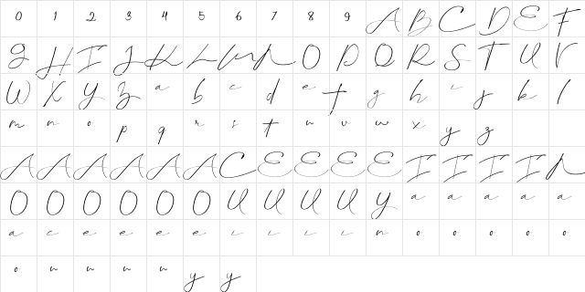 Estella Regular  glyph index