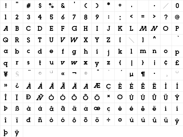 Inlove Bold  glyph index