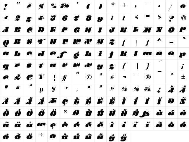 Salmon Regular  glyph index