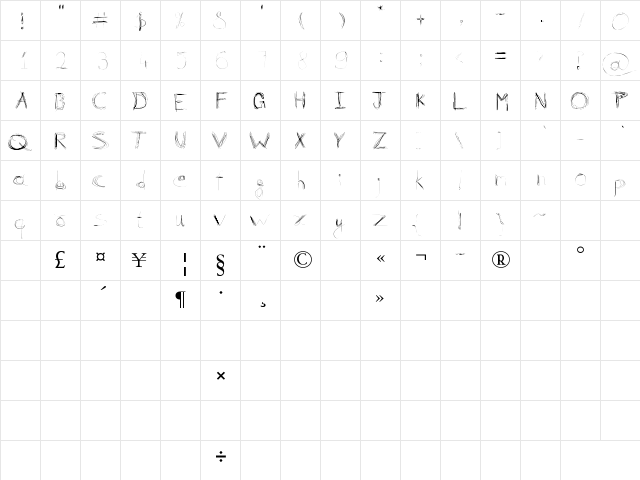 99%LineScratch Regular  glyph index