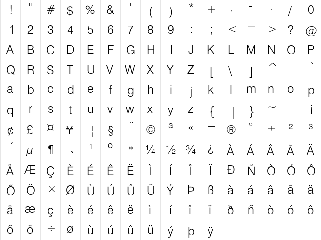 HailstenLight Regular  glyph index