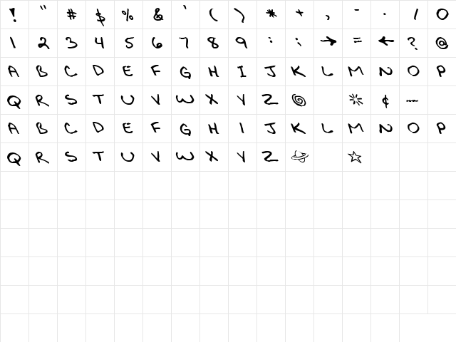 Shining 1 Regular  glyph index