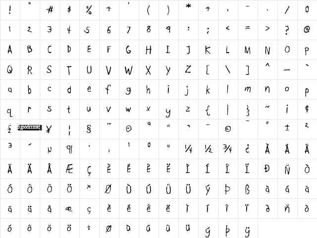 Boopee Regular  glyph index