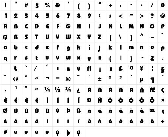 Bauhaus-Heavy Bold  glyph index
