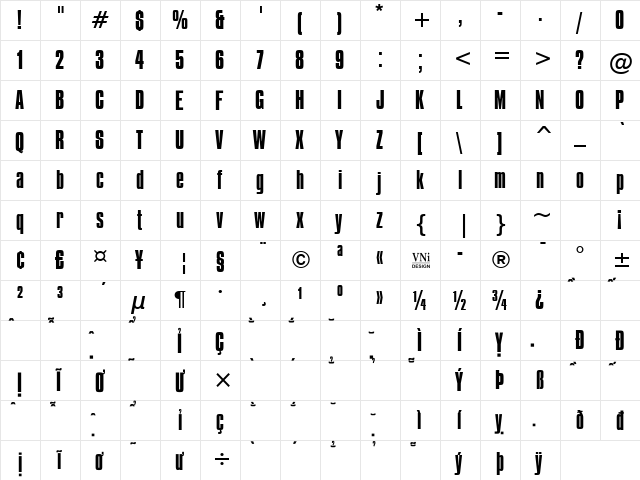 HP-Compac Regular  glyph index