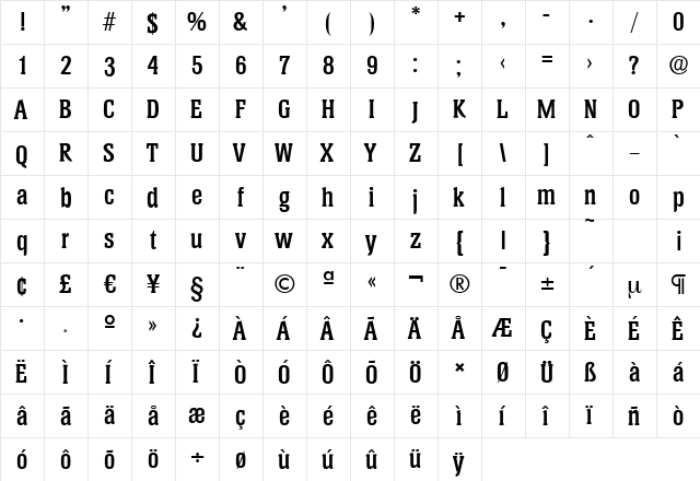 HeliumSerial Bold  glyph index