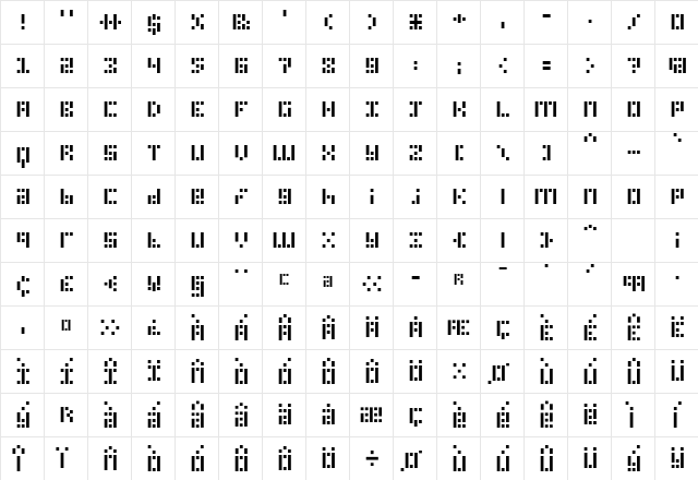 PhlexSquare Regular  glyph index