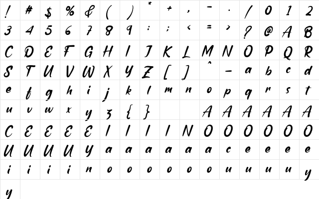 Warmth Winter Regular  glyph index