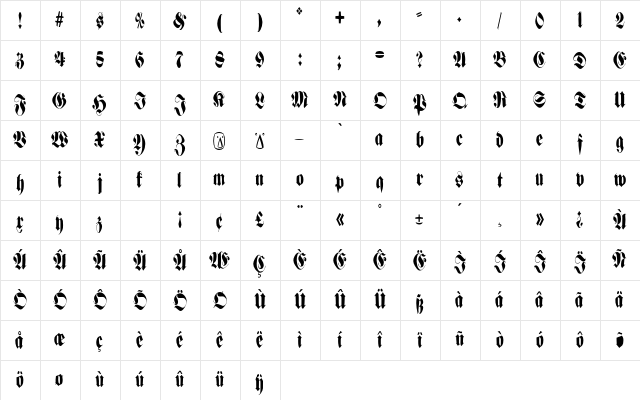 PopFraxFrankfurt Regular  glyph index