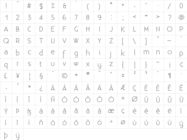Existence Stencil Light Regular  glyph index