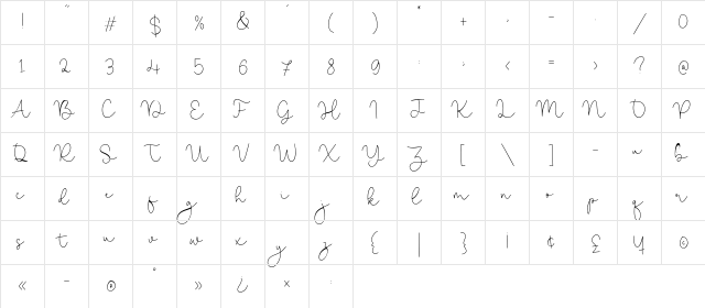 Miracle Sunrise Regular  glyph index