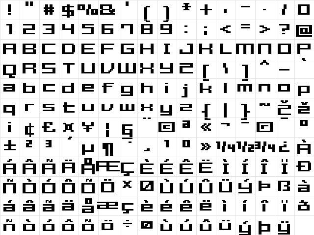FFF Estudio Bold Extended Regular  glyph index