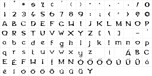 Magyar Serif Regular  glyph index