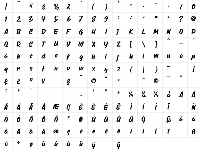 Headlight Regular  glyph index