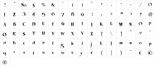 LHFMisterSpookyREG Regular  glyph index