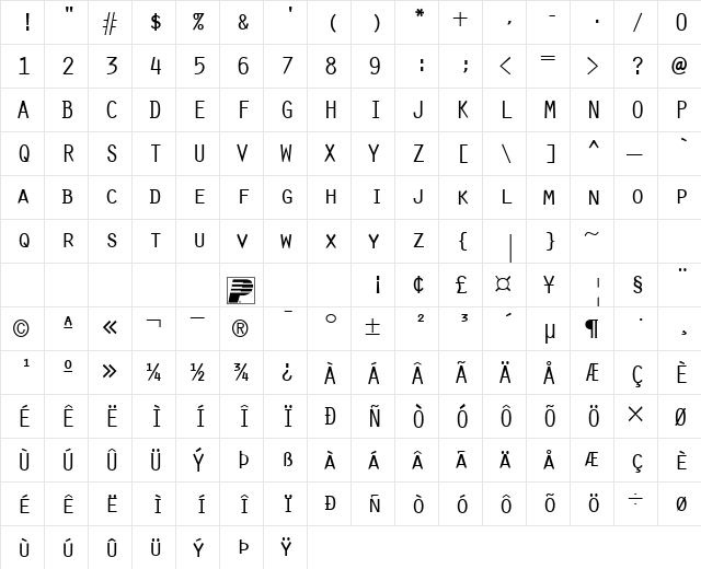 PT Regula Caps Normal  glyph index