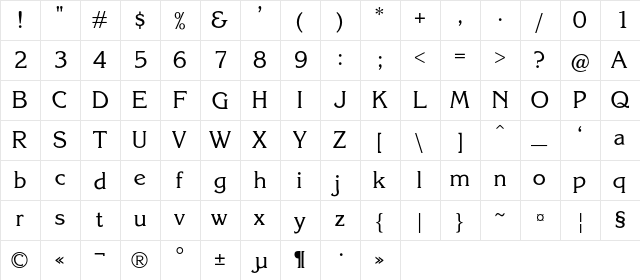 KareliaC Regular  glyph index