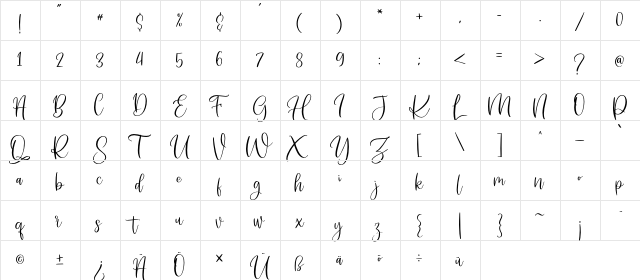 Someday Script Regular  glyph index