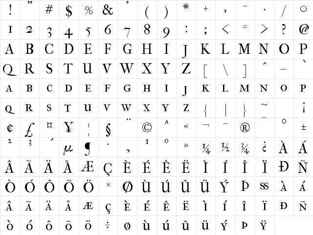 IM FELL French Canon Bold  glyph index