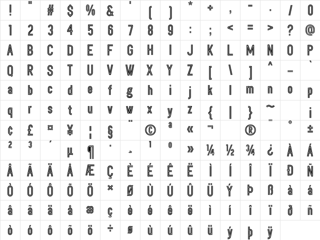 Shakerato-PERSONAL Inline  glyph index