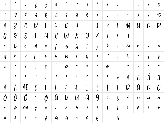 Jasmine Daily Regular  glyph index